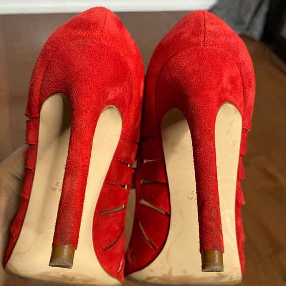 ZARA Red cut-out suede Shoes Pumps heels 37 6.5 - Picture 10 of 11